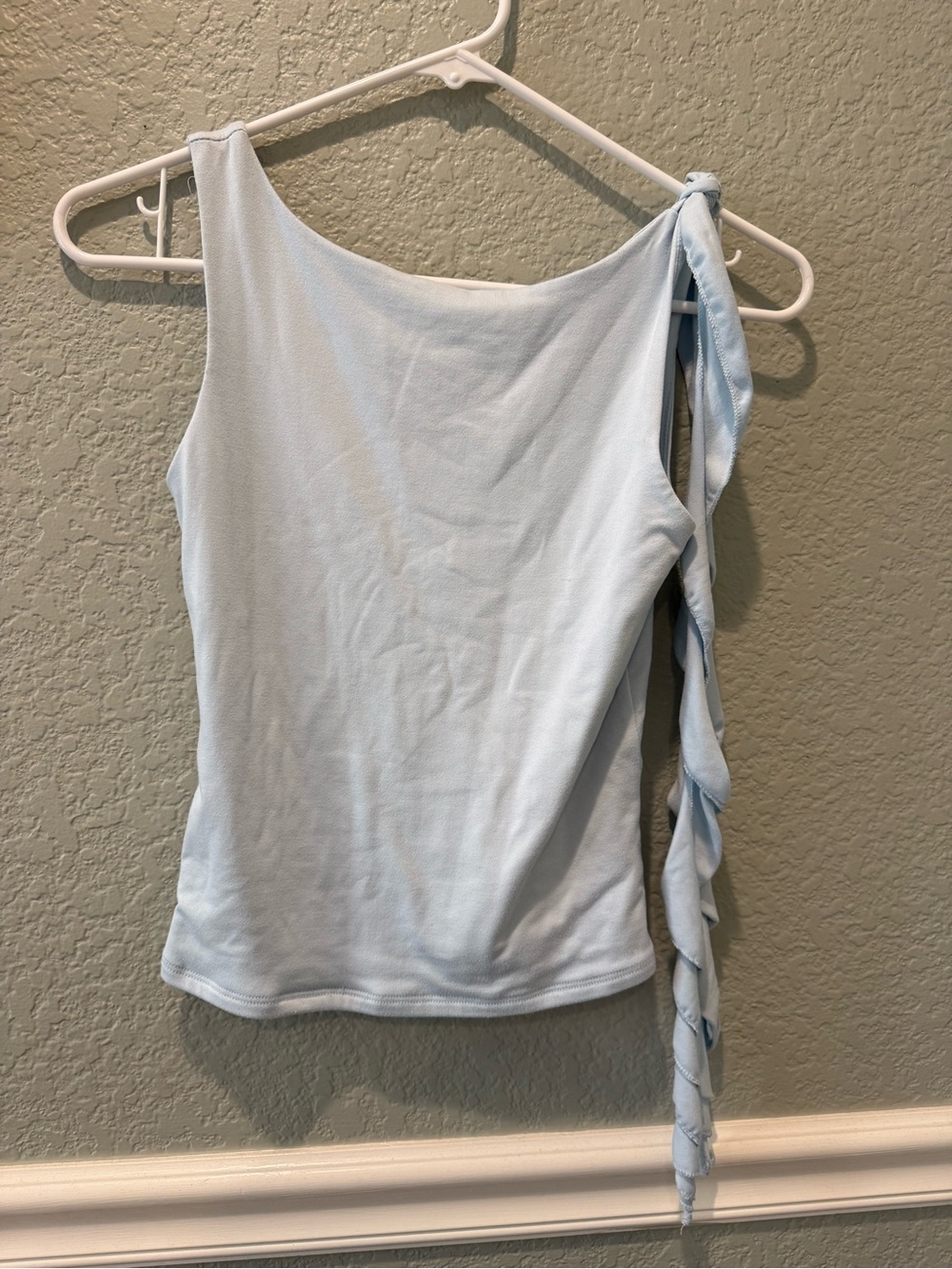 Light Blue One-Shoulder Tie Detail Women's Top